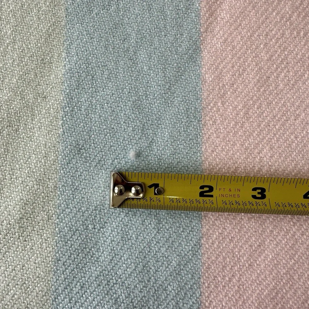 Vintage Acrylic Baby Blanket Pastel Stripe Fringe Receiving Pink Blue Yellow